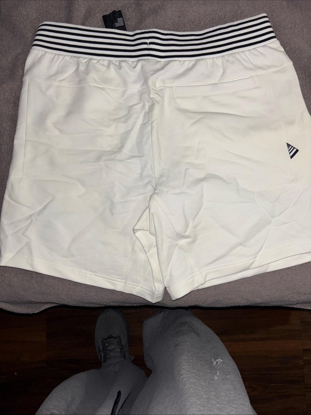 Paperplane White Athletic Shorts with Striped Waistband - Picture 3 of 4
